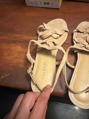 Talbots Women's Tan Suede Floral Bow Flat Slingback Sandals Size 8M